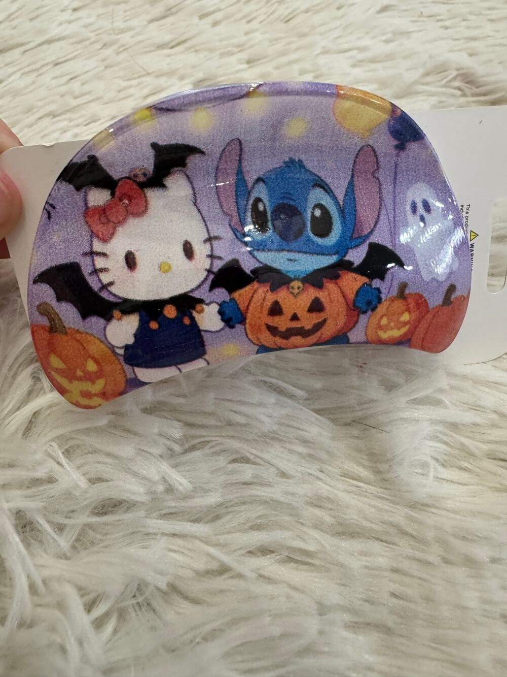 Hello Kitty and Stitch Halloween hair clip in costumes with pumpkins and bats